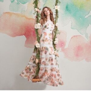 Needle & Thread Floral and lace, sleeveless pink peach maxi dress 8